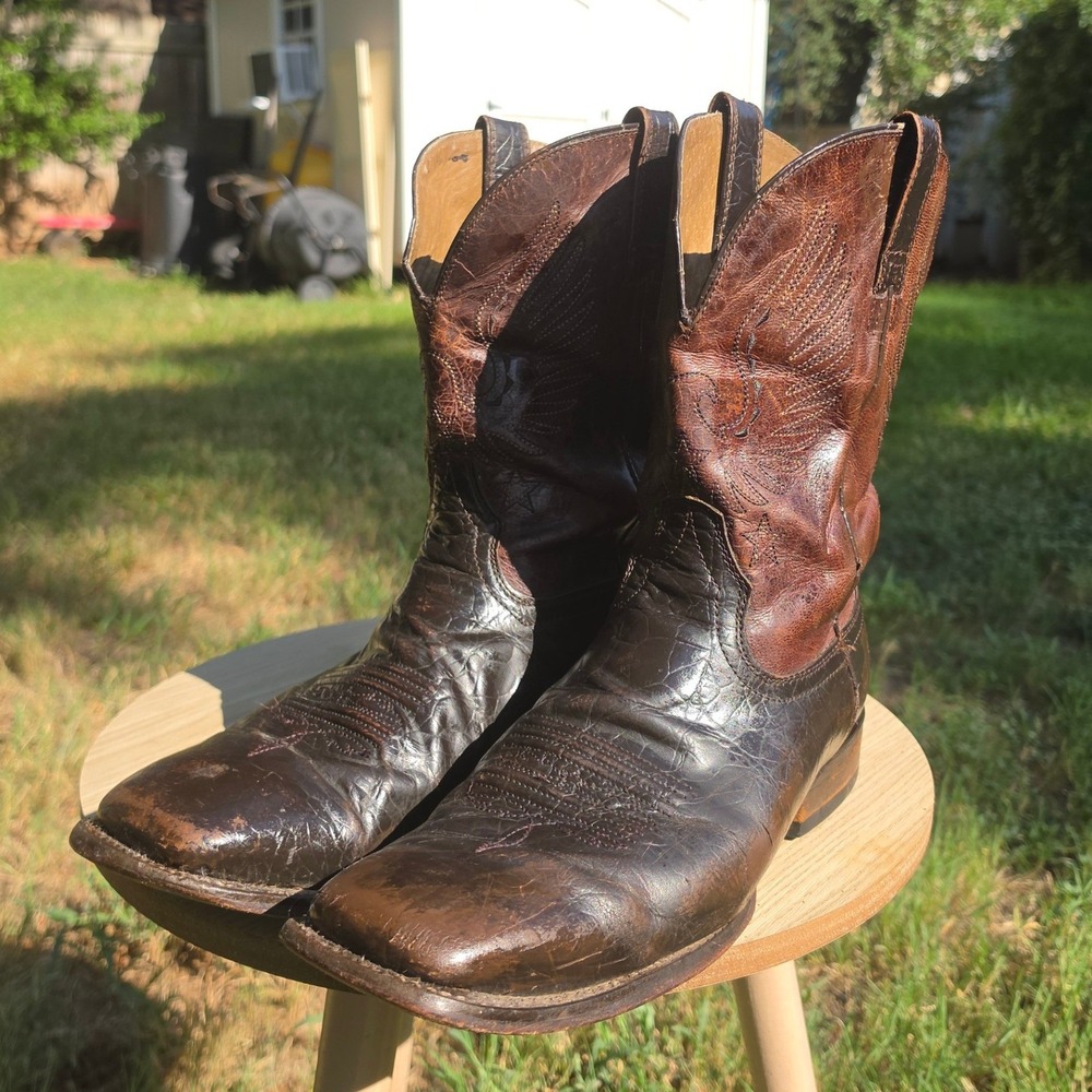 Ariat Mens Western Boots Brown Leather Square Toe Distressed Work Cowboy 12 B